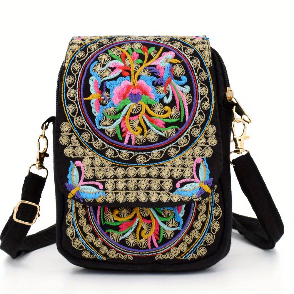 Embroidered Lightweight Crossbody Bag Women Mini Shoulder Embroidery Compact