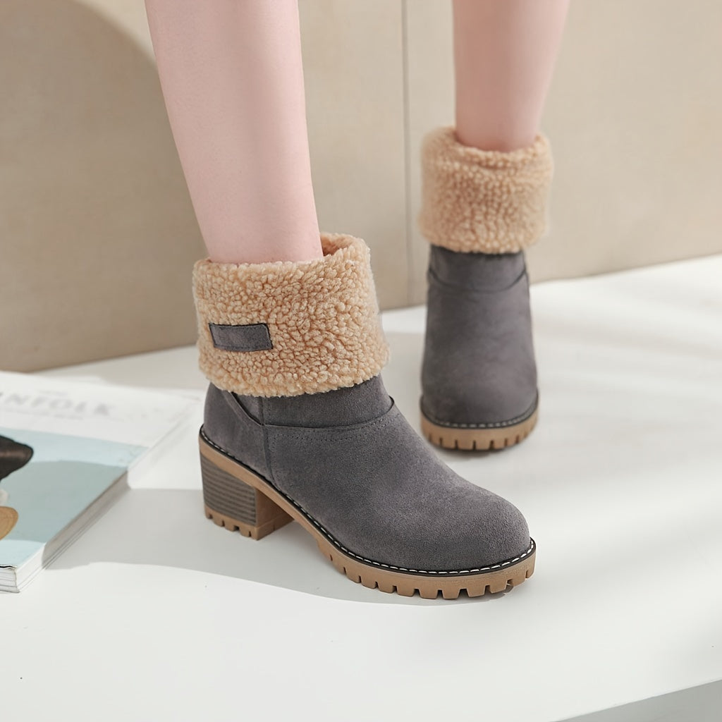 Warm Faux Fur Lined Women Boots Slip On Block Heeled Ankle Boots Women Footwear