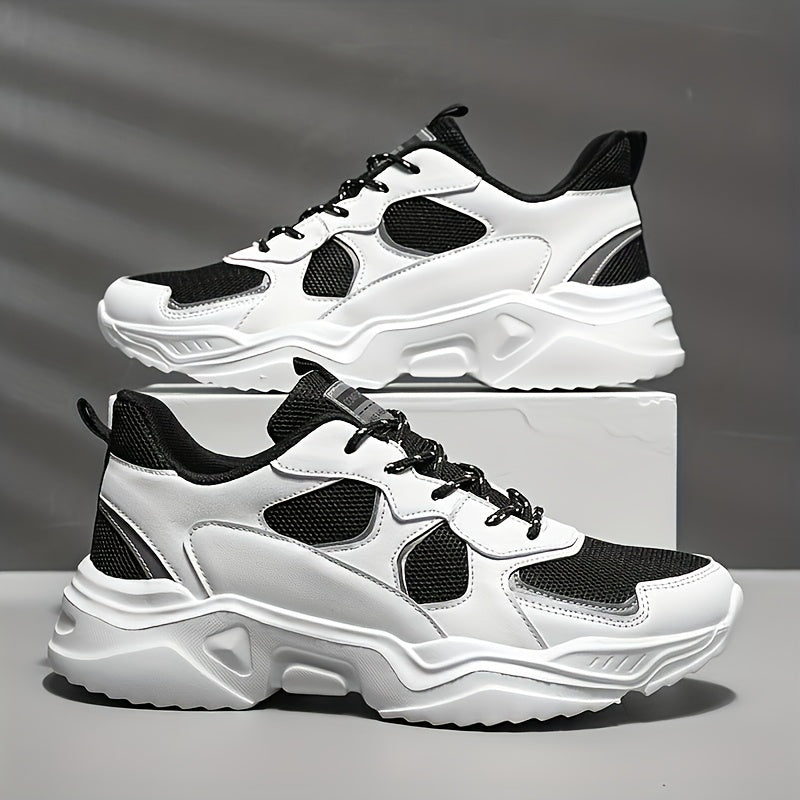 Chunky Breathable White & Teal Men Casual Sneakers Lace-Up Design for All Seasons