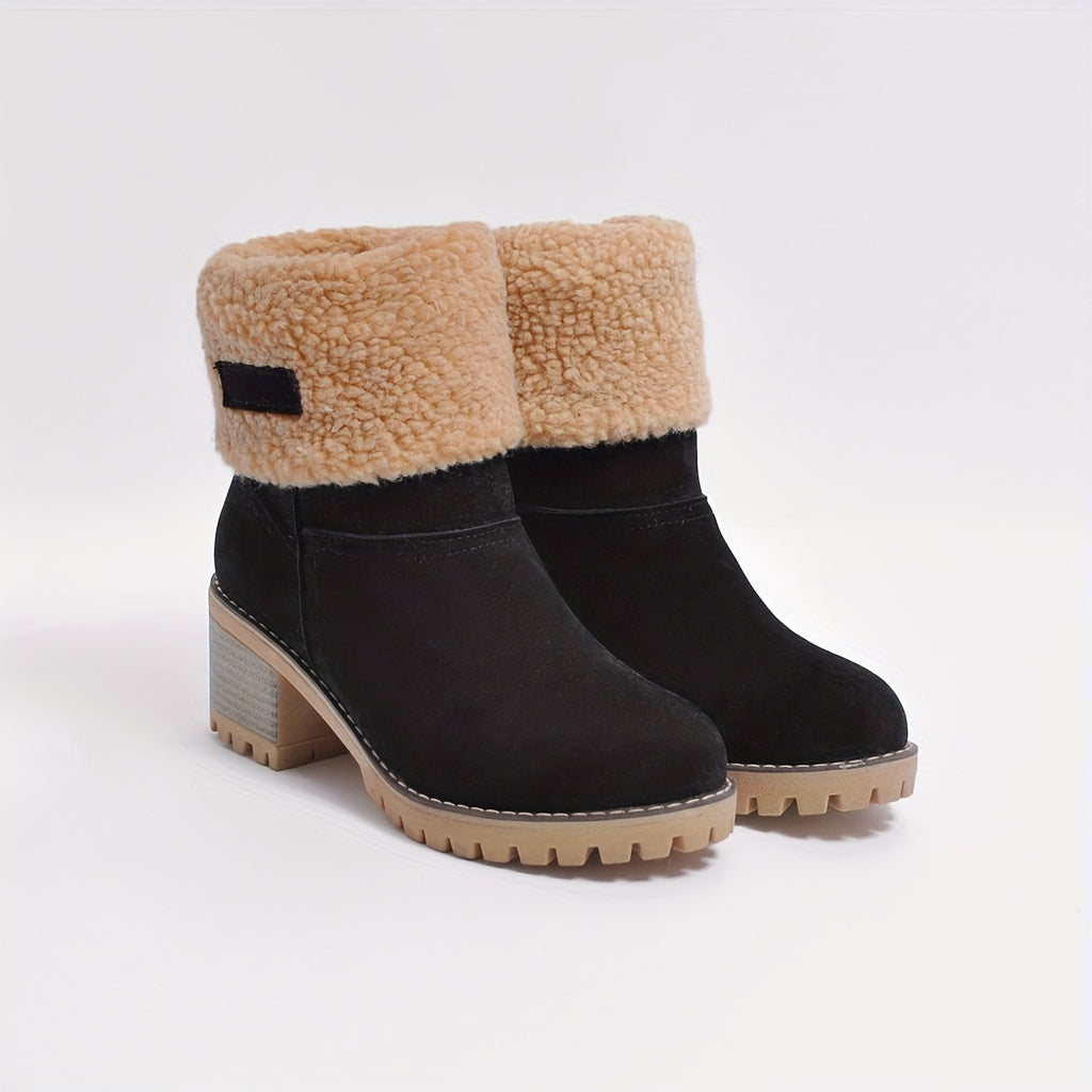 Warm Faux Fur Lined Women Boots Slip On Block Heeled Ankle Boots Women Footwear