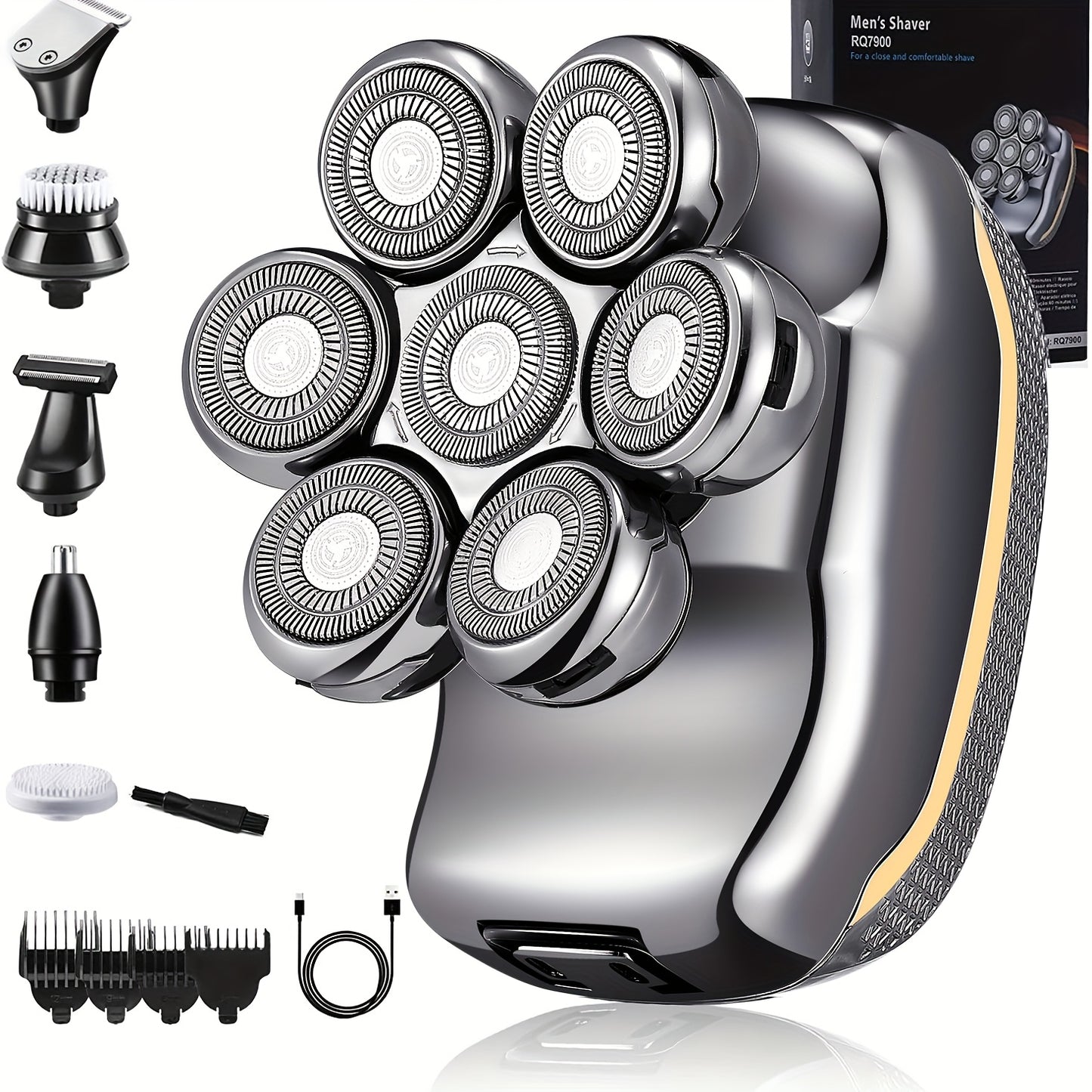 Men Electric Head Shaver for Man 6 in 1 Wet Dry Grooming Kit 7 Rotary Multi Functional