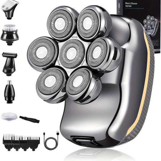 Men Electric Head Shaver for Man 6 in 1 Wet Dry Grooming Kit 7 Rotary Multi Functional