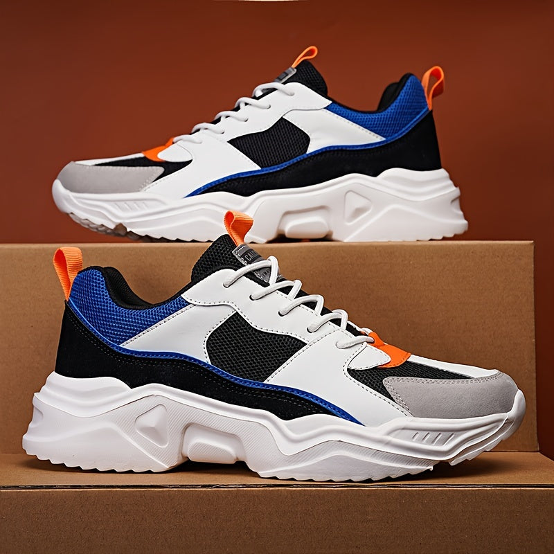 Chunky Breathable White & Teal Men Casual Sneakers Lace-Up Design for All Seasons