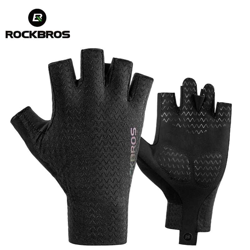Black ROCKBROS half finger cycling gloves with non-slip and shockproof design for men