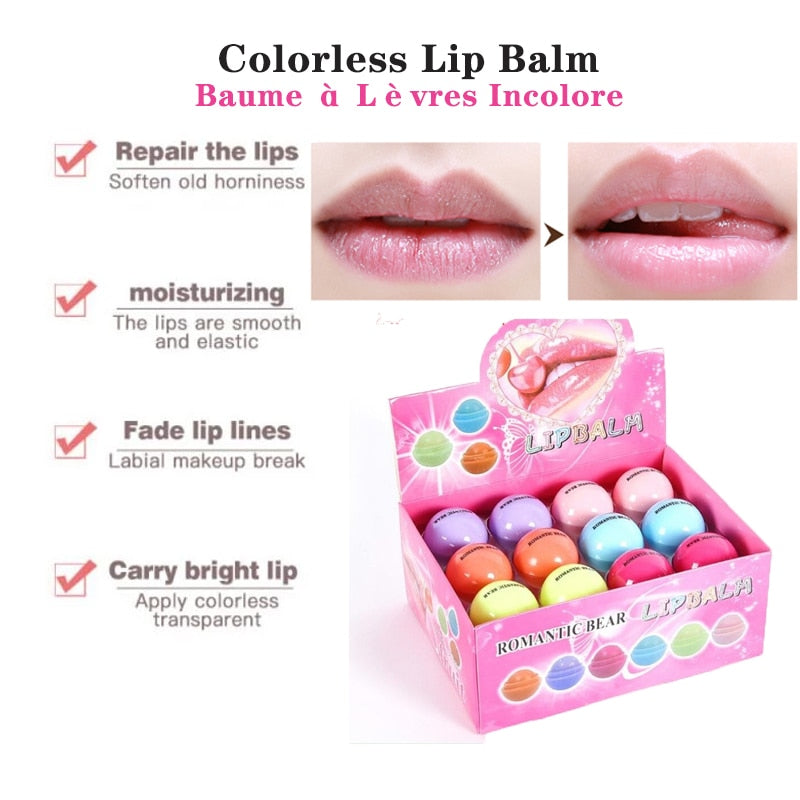 Wholesale 24PCS Ball Lip Balm Makeup Baby Romantic Bear Lips Balm Cute Fruity Flavor Libalm Nutritious Lip Care Cosmetic Lot