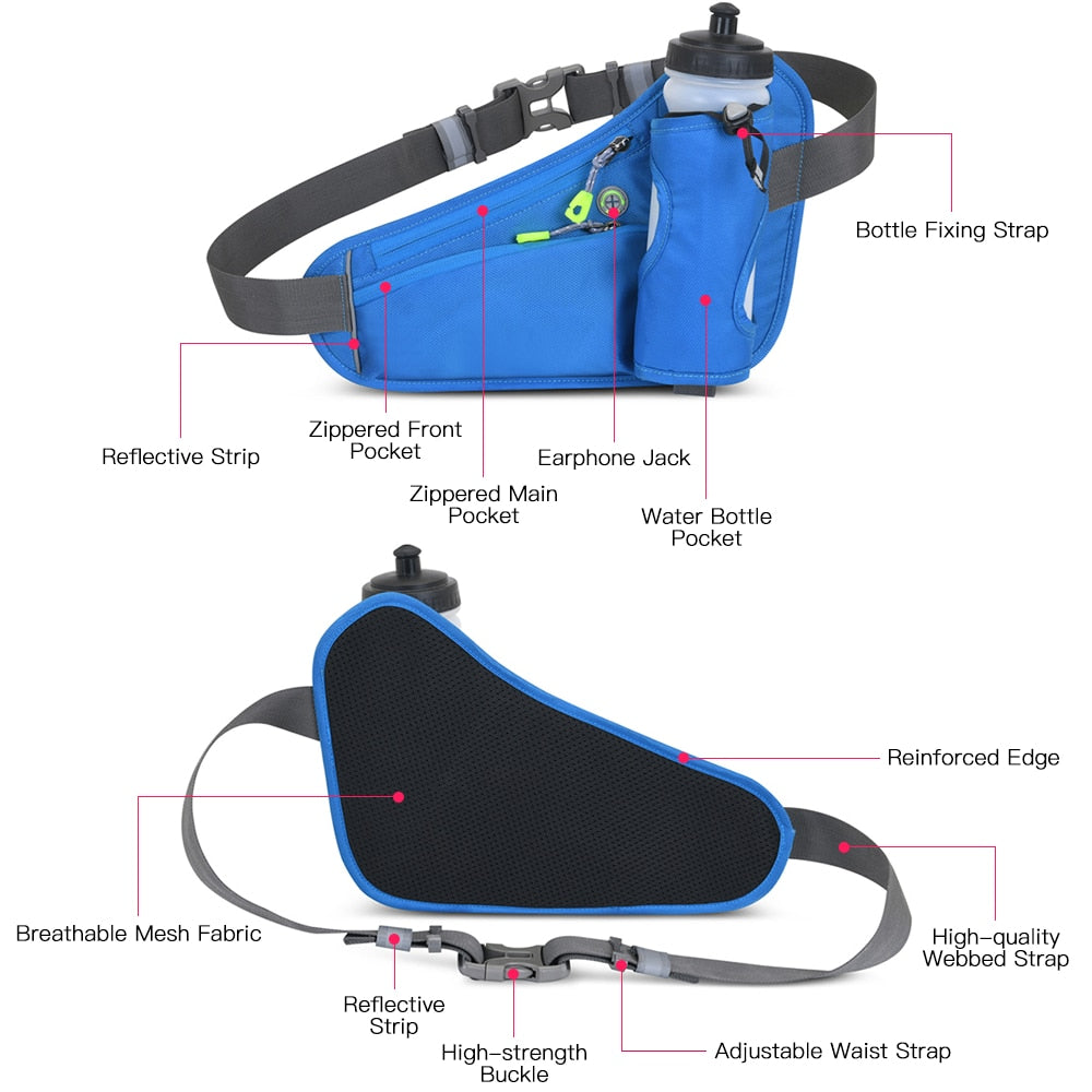 Sports Hydration Belt Bag Running Belt Waist Pack Bum Bag with Water Bottle Holder for Men Women Running Cycling Hiking Walking