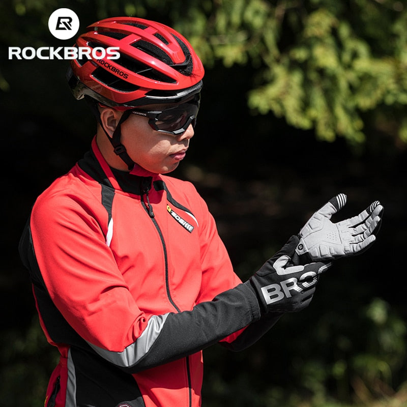 ROCKBROS Cycling Gloves Shockproof Wear Resistant SBR Men Women Full Finger Windproof Gloves Breathable Lengthen  Warm MTB Glove