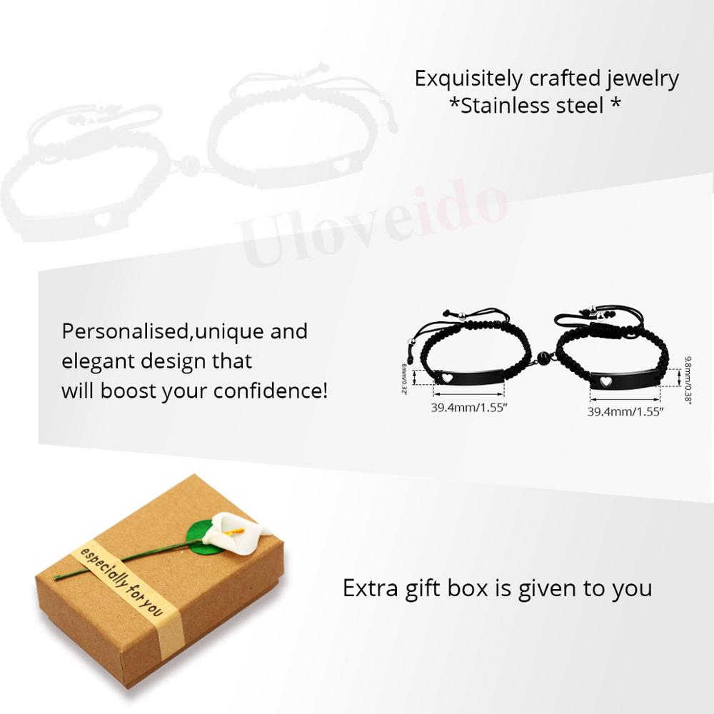 USPS Engraving Braided String Bracelets for Couples Women Men, Magnet Customized Name Bangle Stainless Steel Y946-magnet