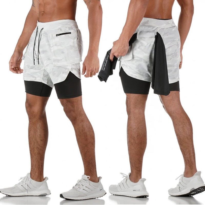 Double Layer Sweatpants Quick Drying Running Sport Shorts For Men