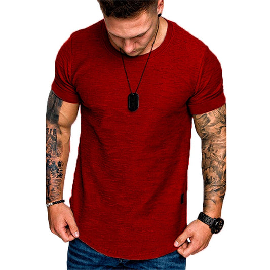 Men&#39;s Casual Fashion Solid o Neck t-Shirt Summer Bodybuilding Sports Running t-Shirt Fitness Short-Sleeve Crossfit Exercise Top