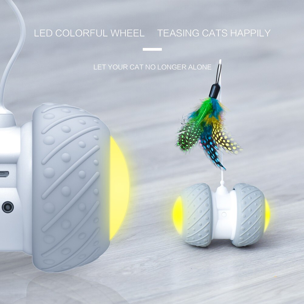 Smart Cat Toy Rotating Running Toy for Cats Funny Pet Game Electronic Cat Interactive Toy LED Light Feather Toys Kitten Training