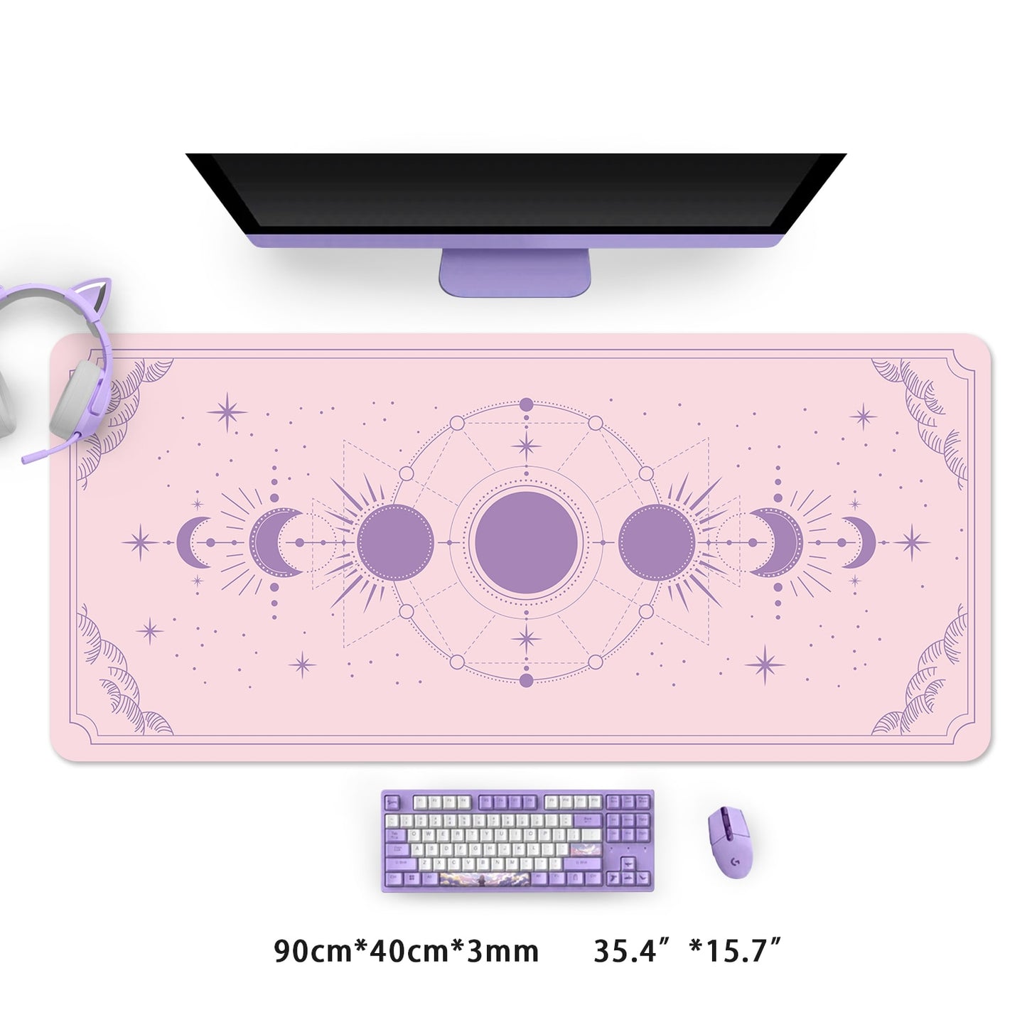 Extra Large Kawaii Purple Gaming Mouse Pad Moon Phase Magic Celestia XXL Desk Mat Water Proof Nonslip Laptop Desk Accessories