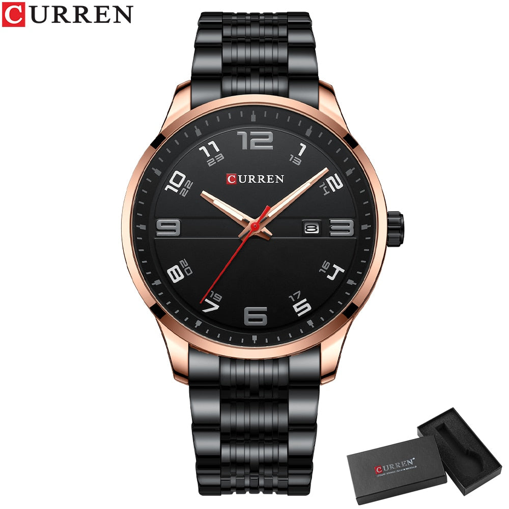 CURREN Business Men Luxury Stainless Steel Quartz Wristwatches Auto Date with Luminous Hands