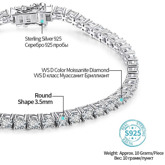 ATTAGEMS 4.0mm 5.0mm D Color Pass Diamond Tester GRC Round Cut White Gold Plated  SilverTennis Bracelet for Women