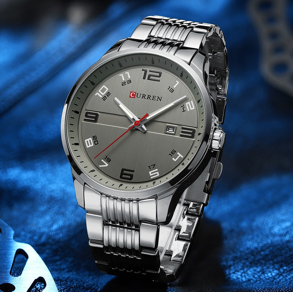 CURREN Business Men Luxury Stainless Steel Quartz Wristwatches Auto Date with Luminous Hands