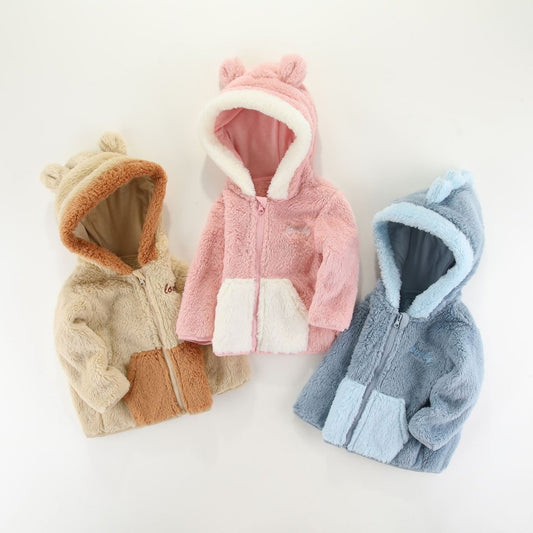 Baywell Kids Girls Warm Plush Hooded Coat Boy Fashion Zipper Jacket Autumn Children Clothing