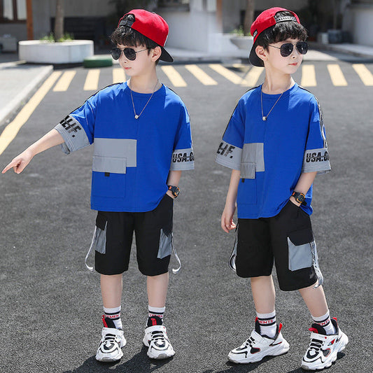 Fashion Boys Tracksuit  Luminous T-shirt Shorts Suit Children Clothing For Boys