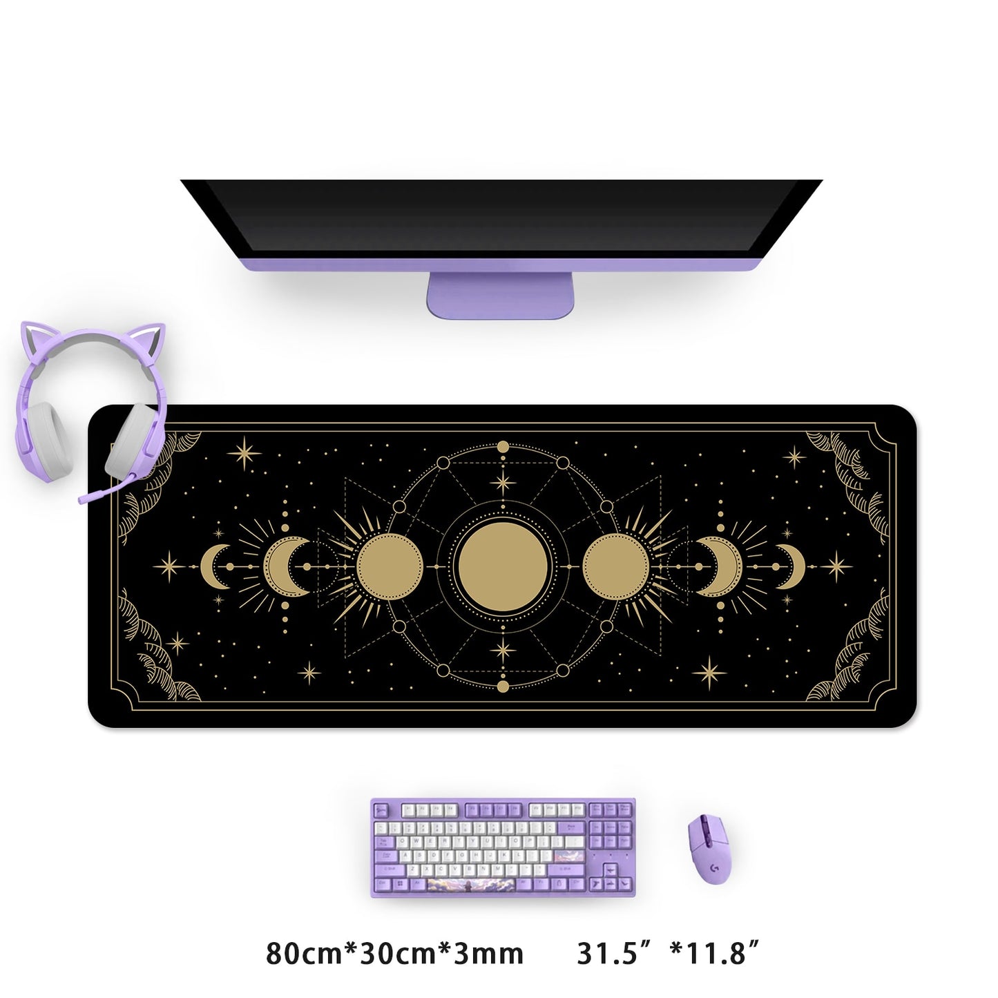 Extra Large Kawaii Purple Gaming Mouse Pad Moon Phase Magic Celestia XXL Desk Mat Water Proof Nonslip Laptop Desk Accessories