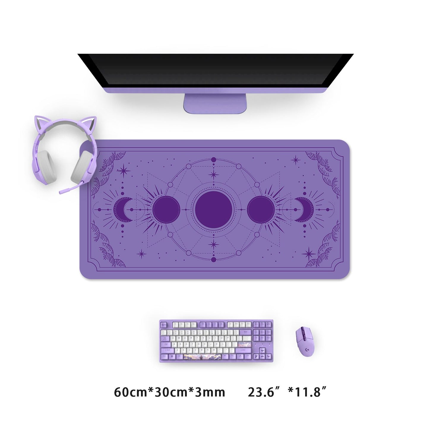 Extra Large Kawaii Purple Gaming Mouse Pad Moon Phase Magic Celestia XXL Desk Mat Water Proof Nonslip Laptop Desk Accessories