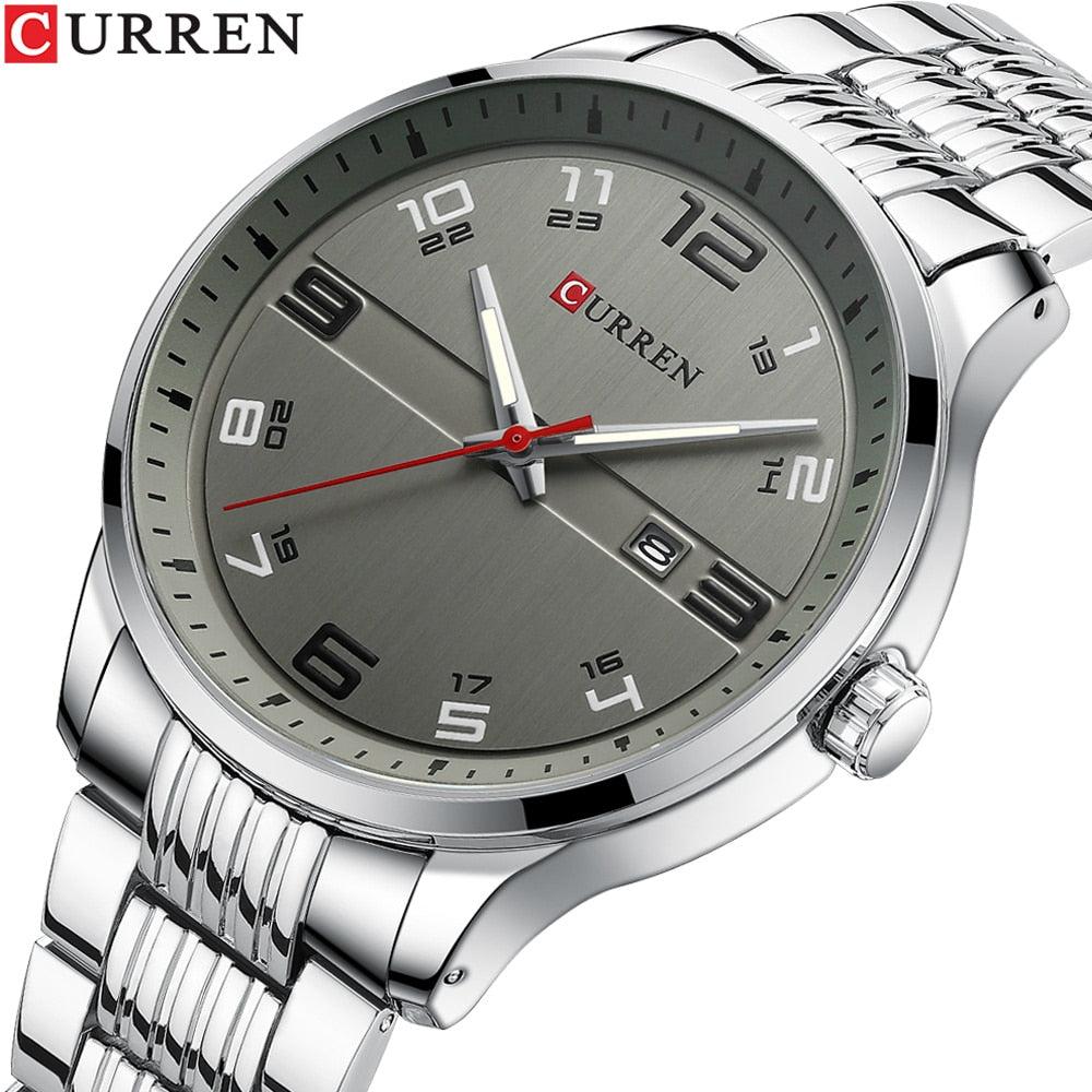 CURREN Business Men Luxury Stainless Steel Quartz Wristwatches Auto Date with Luminous Hands