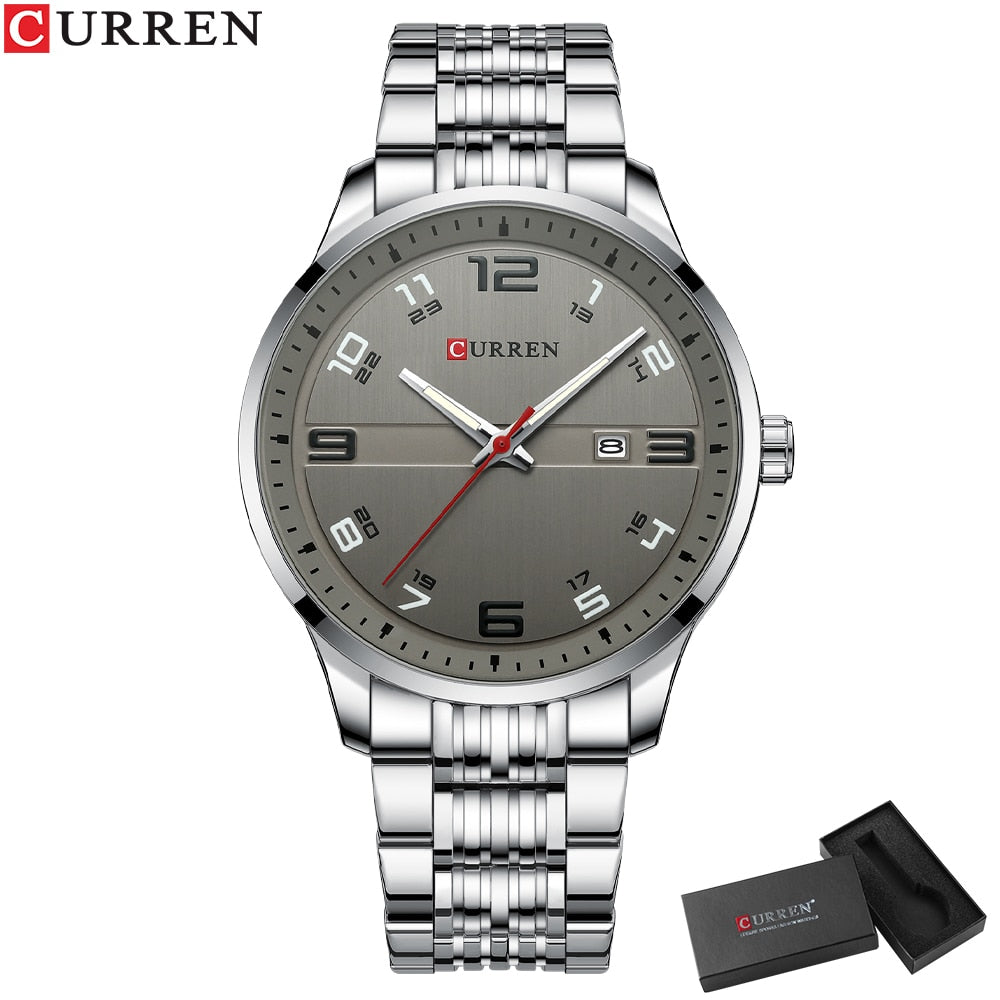 CURREN Business Men Luxury Stainless Steel Quartz Wristwatches Auto Date with Luminous Hands