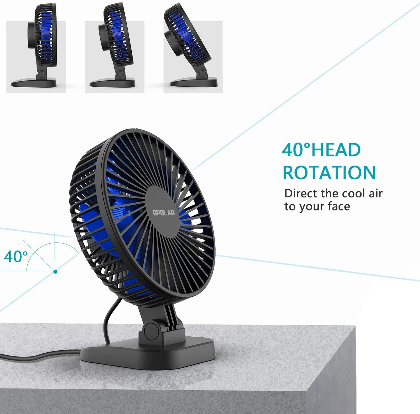 Mini USB Desk Fan Better Cooling Perfect,Strong Airflow Whisper Quiet Portable Fan for Desktop Office Table,3 Speeds,4.9 ft cord