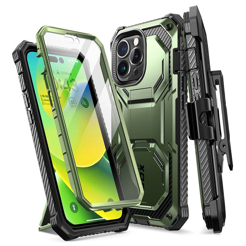 For iPhone 14 Pro Max Case & quot; Armorbox Full-Body Dual Layer Holster Case with Built in Screen Protector