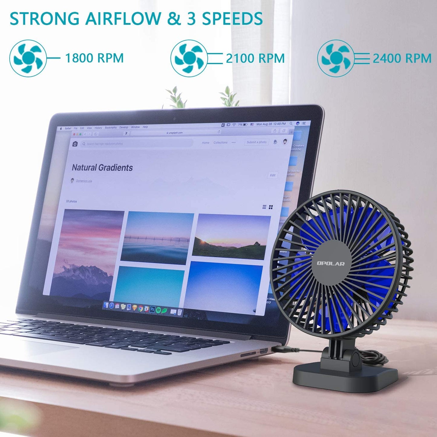 Mini USB Desk Fan Better Cooling Perfect,Strong Airflow Whisper Quiet Portable Fan for Desktop Office Table,3 Speeds,4.9 ft cord