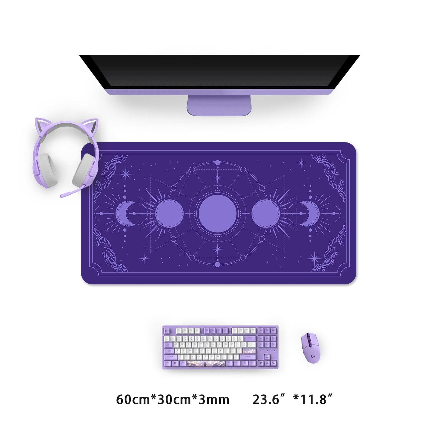 Extra Large Kawaii Purple Gaming Mouse Pad Moon Phase Magic Celestia XXL Desk Mat Water Proof Nonslip Laptop Desk Accessories