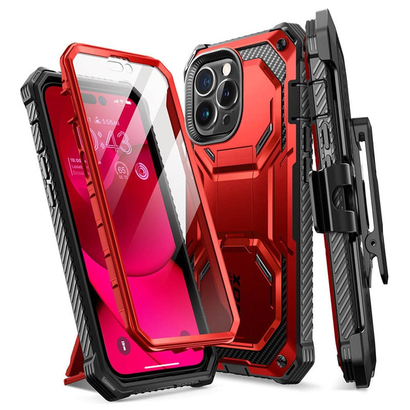 For iPhone 14 Pro Max Case & quot; Armorbox Full-Body Dual Layer Holster Case with Built in Screen Protector