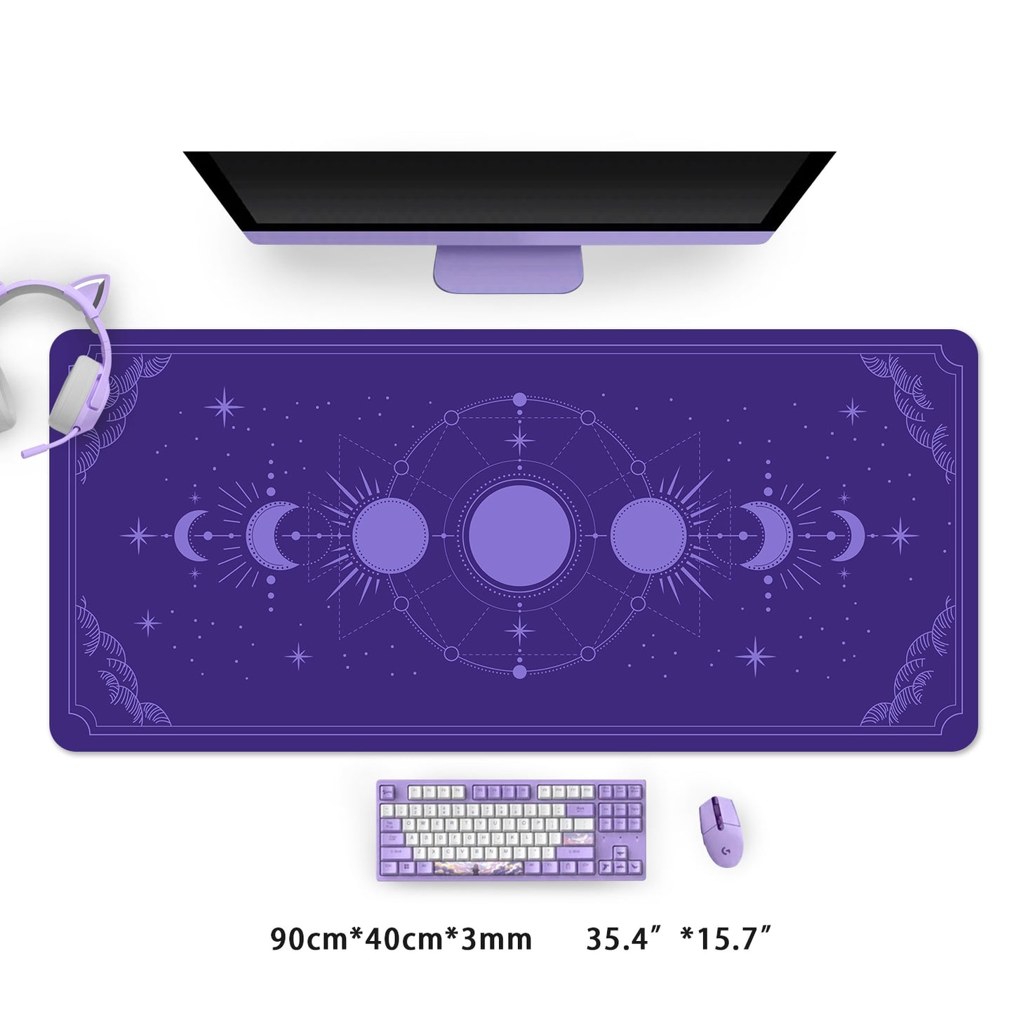 Extra Large Kawaii Purple Gaming Mouse Pad Moon Phase Magic Celestia XXL Desk Mat Water Proof Nonslip Laptop Desk Accessories