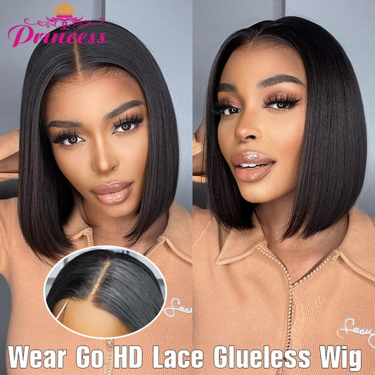 Princess Hair Glueless Wig Human Hair Ready to Wear 13x4 Short Bob Wig Wigs Straight Wig