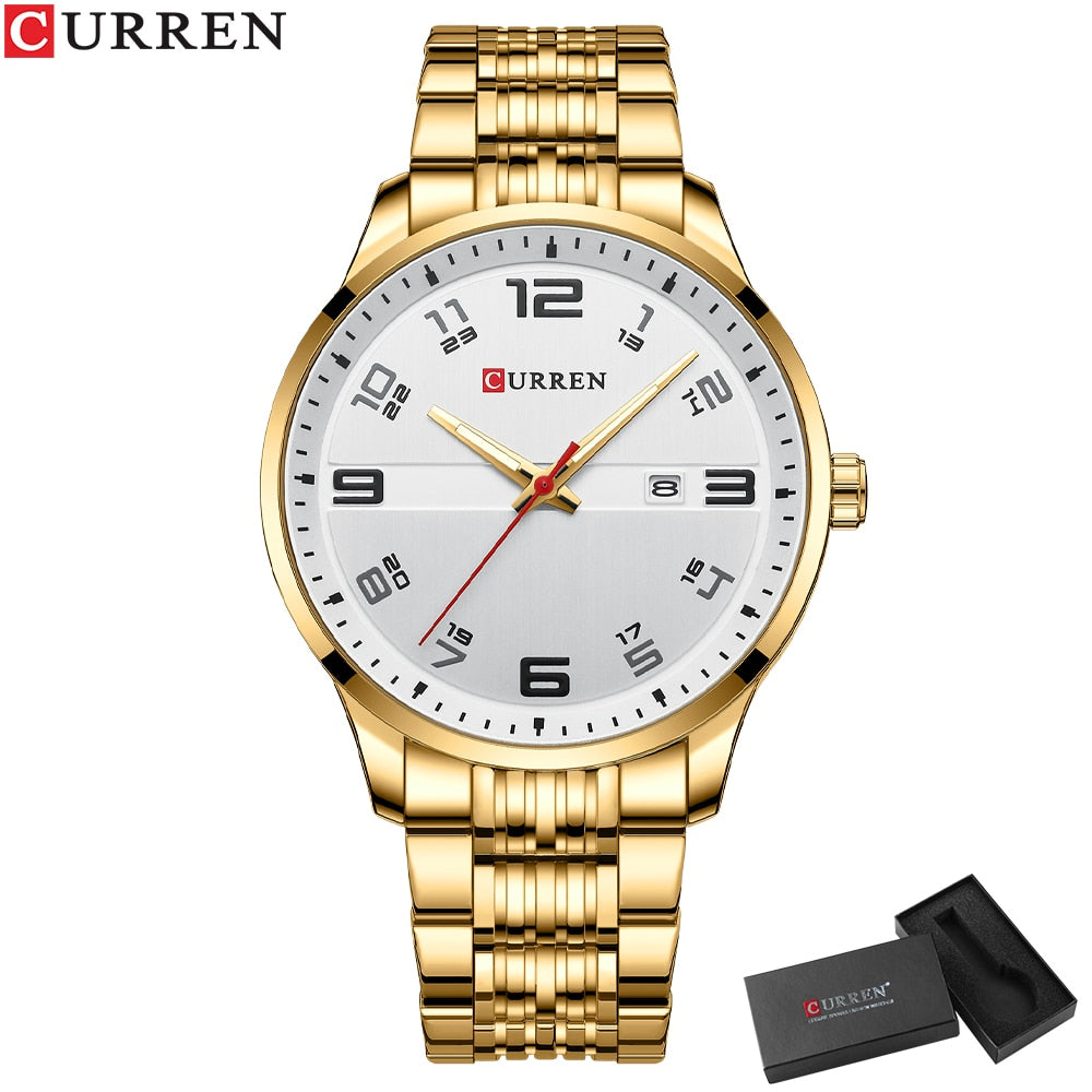 CURREN Business Men Luxury Stainless Steel Quartz Wristwatches Auto Date with Luminous Hands