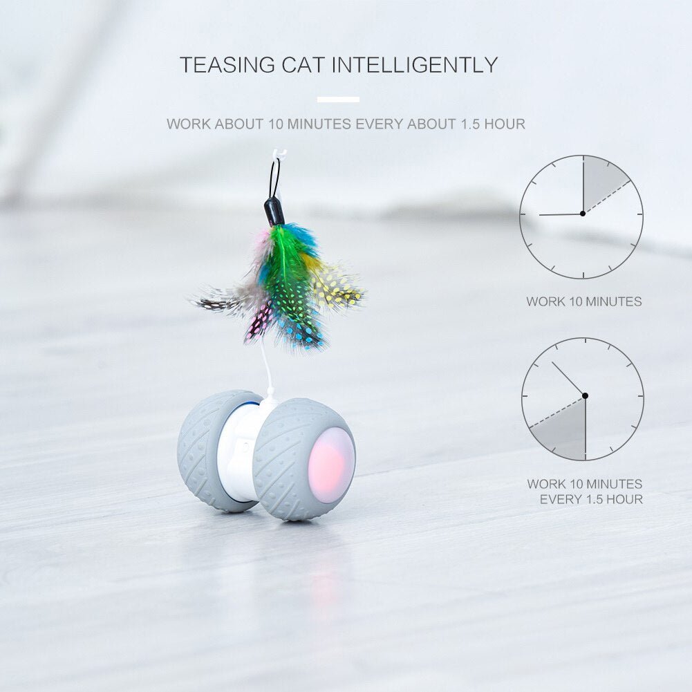 Smart Cat Toy Rotating Running Toy for Cats Funny Pet Game Electronic Cat Interactive Toy LED Light Feather Toys Kitten Training