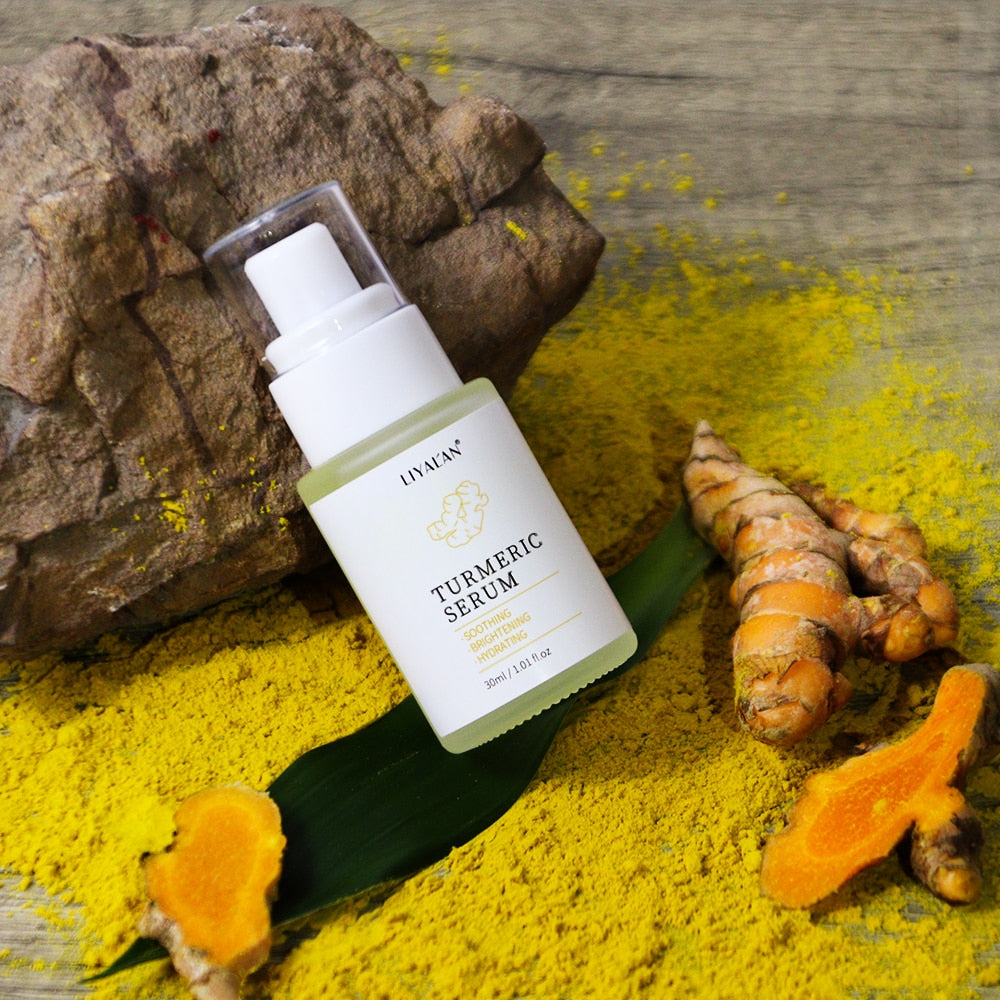 Turmeric Face Serum With Vitamin C Skin Glow Facial Anti Acne Soothing Brightening Hydrating Ginger Tumeric Liquid Essence 30ML