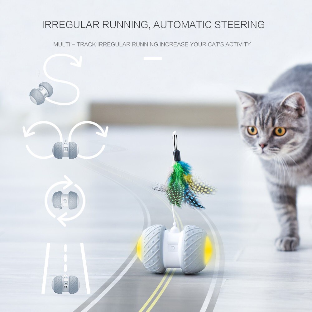 Smart Cat Toy Rotating Running Toy for Cats Funny Pet Game Electronic Cat Interactive Toy LED Light Feather Toys Kitten Training