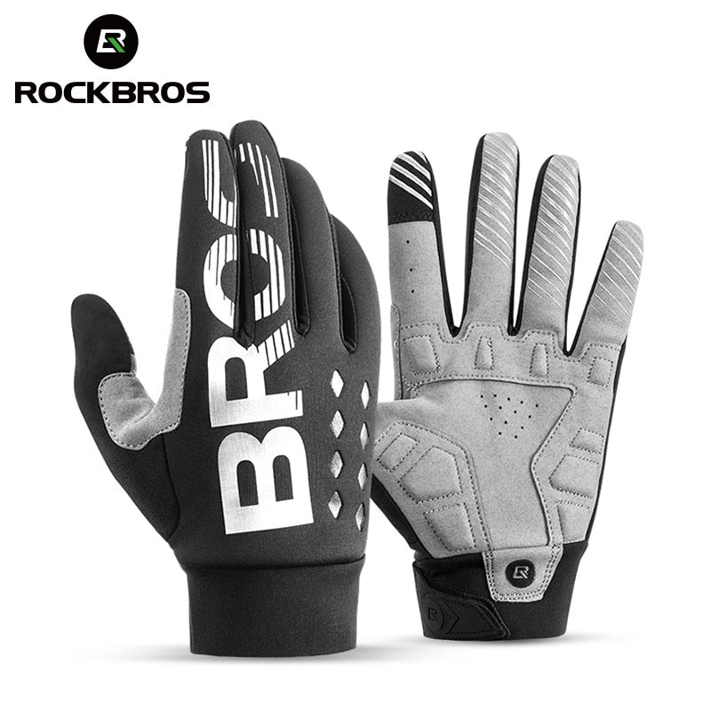 ROCKBROS Cycling Gloves Shockproof Wear Resistant SBR Men Women Full Finger Windproof Gloves Breathable Lengthen  Warm MTB Glove