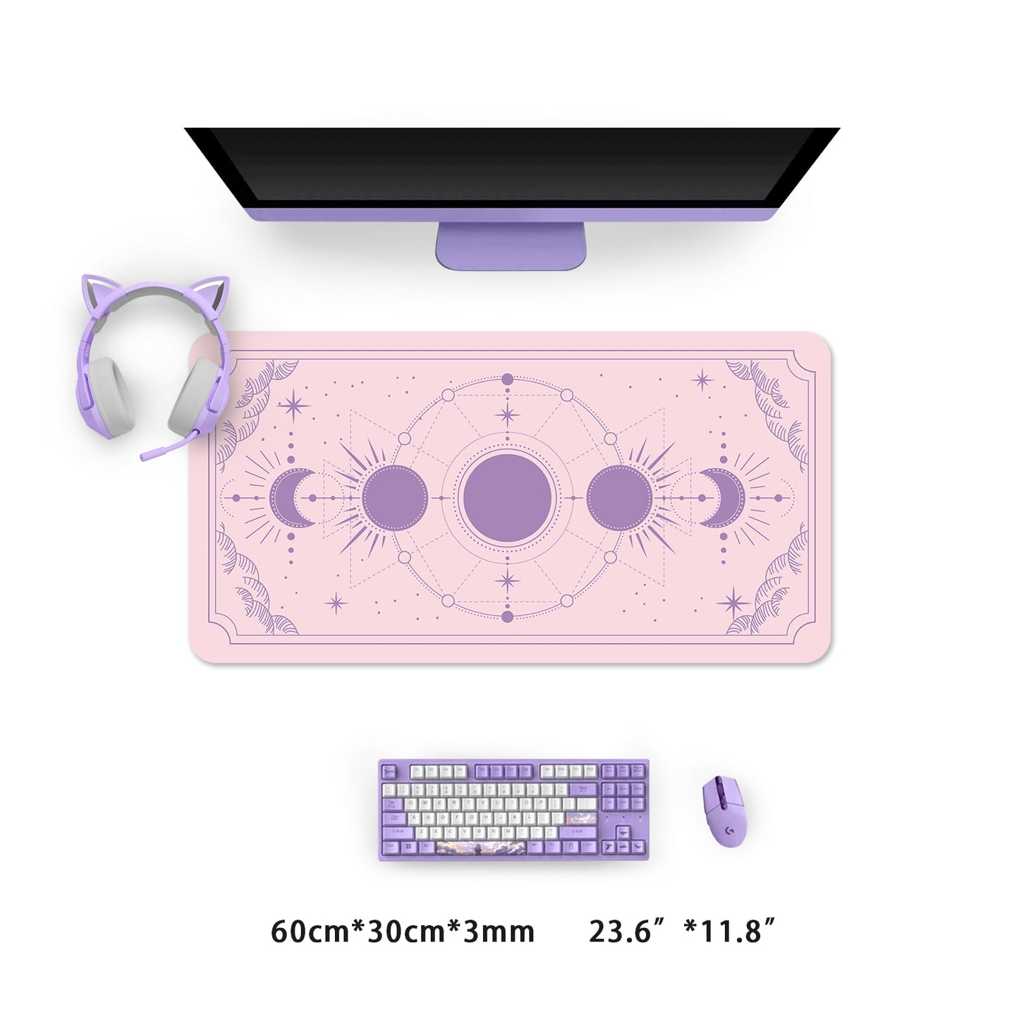 Extra Large Kawaii Purple Gaming Mouse Pad Moon Phase Magic Celestia XXL Desk Mat Water Proof Nonslip Laptop Desk Accessories