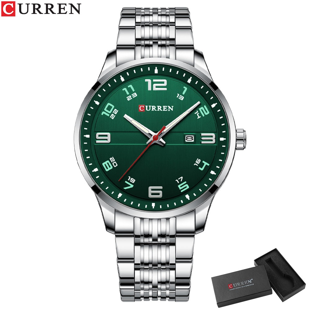 CURREN Business Men Luxury Stainless Steel Quartz Wristwatches Auto Date with Luminous Hands