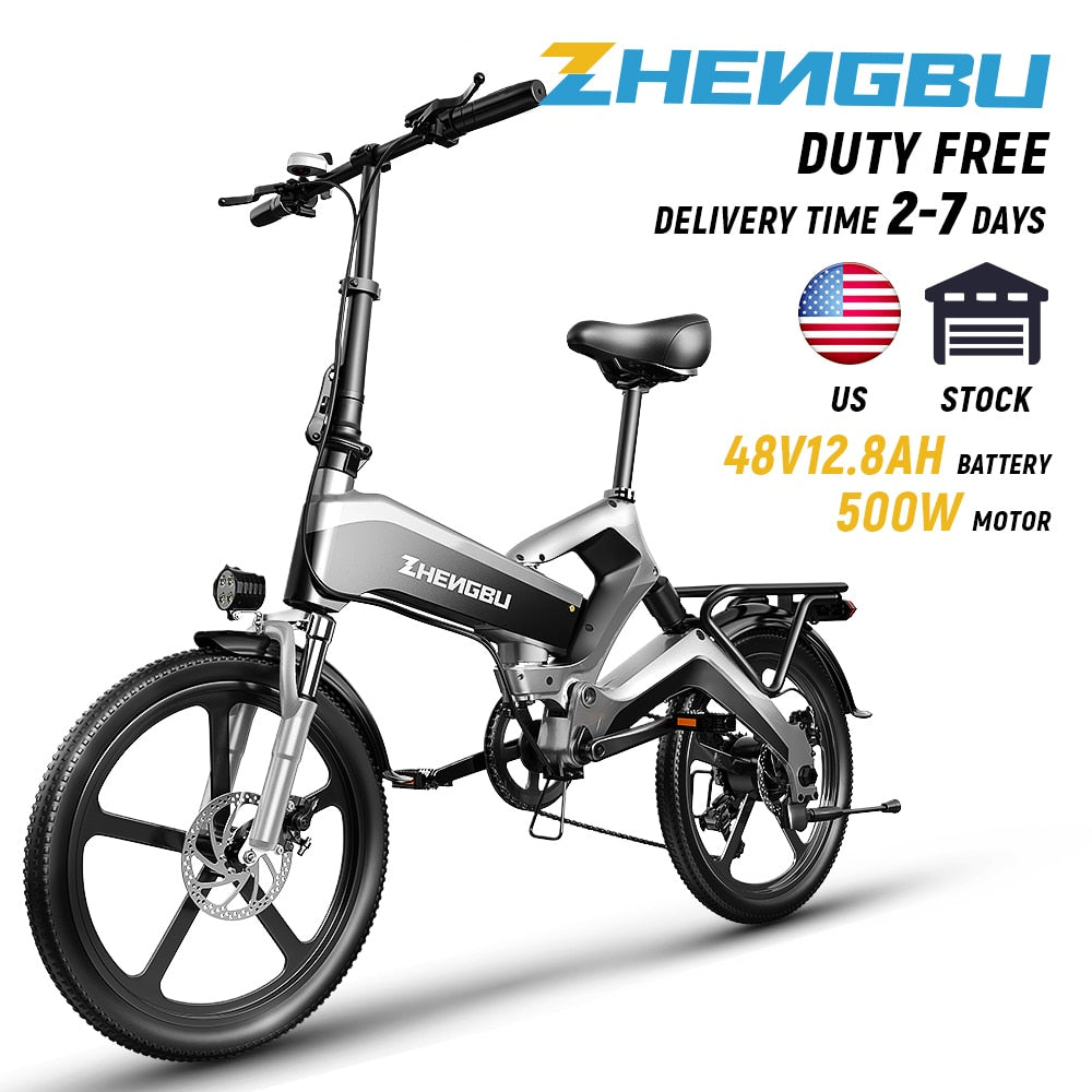 ZHENGBU Adult Electric Bicycle 500W K6 20 Inch Foldable Electric Bike 48V 12.8AH Li-ion Battery Urban Ebike With Shimano 7 Speed